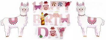 Гирлянда Лама Альпака, Happy Birthday, Розовый, 250 см