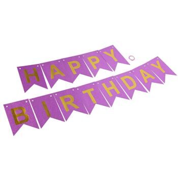Гирлянда Флажки, Happy Birthday, Розовый с блестками, 350 см